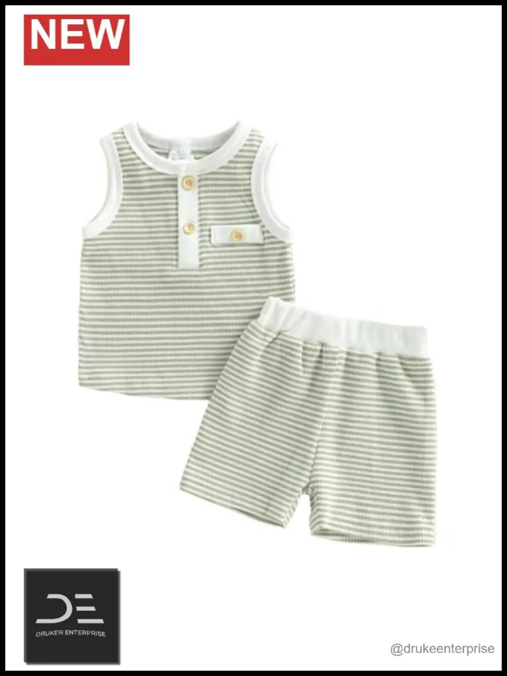 Toddler Boy Striped Waffle Sleeveless Tank & Shorts Set Cotton Blend Summer